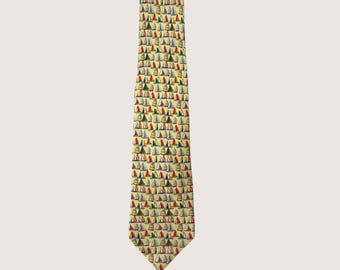Hathaway Silk Tie Sailboat Nautical Yellow Mens Necktie Preppy Coastal Yacht Clu