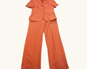 Le Suit Essentials Petite Orange Pant Suit Women’s Size 6P Career Office Set