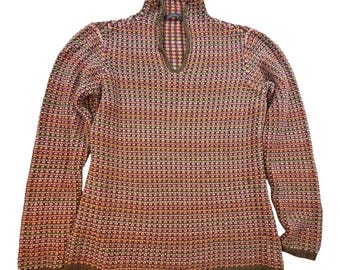 Chunky Chunky Knit Sweater Liz Claiborne Pull Femme Marron Rose À Col Montant