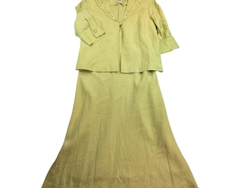 Conjunto de falda y chaqueta de dos piezas Jessica Howard, mezcla de lino verde lima, talla 14