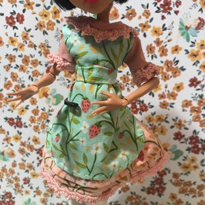 Handmade Cottagecore dress for monster high doll, doll clothes, doll outfit, monster high, handmade doll dress, doll dresses, doll socks