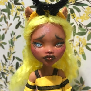 OOAK art doll, monster high custom repaint, Whimsy Bee, handmade art doll, clawdeen wolf repaint