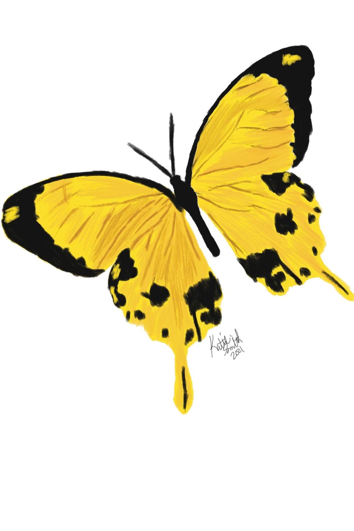 Yellow Butterfly art print wall decor butterfly painting home Etsy