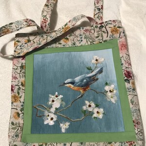 Bolsa de mano de doble cara, bolsa hecha a mano, bolsa para libros, bolsa de compras reutilizable, bolso de hombro, bolso de mano, bolsa ecológica, bolsa de mano con forma de pájaro, cottagecore