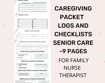 Caregiving bundle for senior care, home care organization, nurse handouts, therapist instructions.