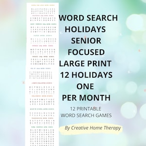 Word Search Senior Dementia, Holiday Word Search Elderly Reminisce Word Search Games