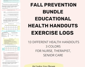 Fall Prevention bundle Educational Health Handouts Therapist Nurse Patient Care Senior Exercise Logs