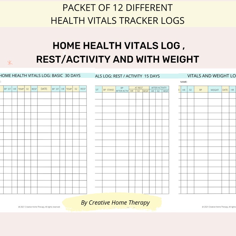 Vitals Trackers bundle for heart health care for senior, caregiver, nurse, or therapist. Home health handouts image 7