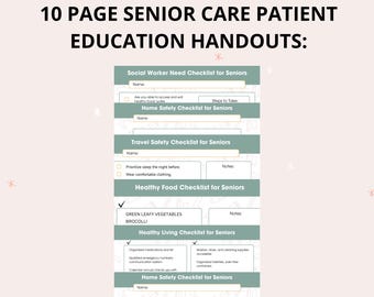 10 Patient Education Handouts for Elderly, Assisted Living , Fall Prevention, Safety, Free Med List