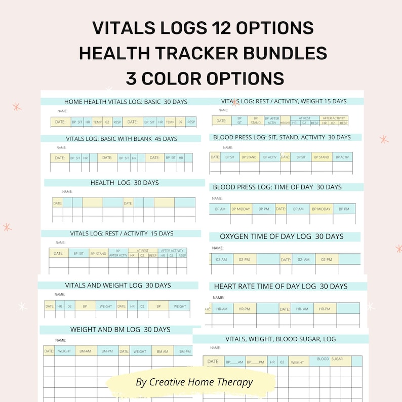 Vitals Trackers bundle for heart health care for senior, caregiver, nurse, or therapist. Home health handouts image 4