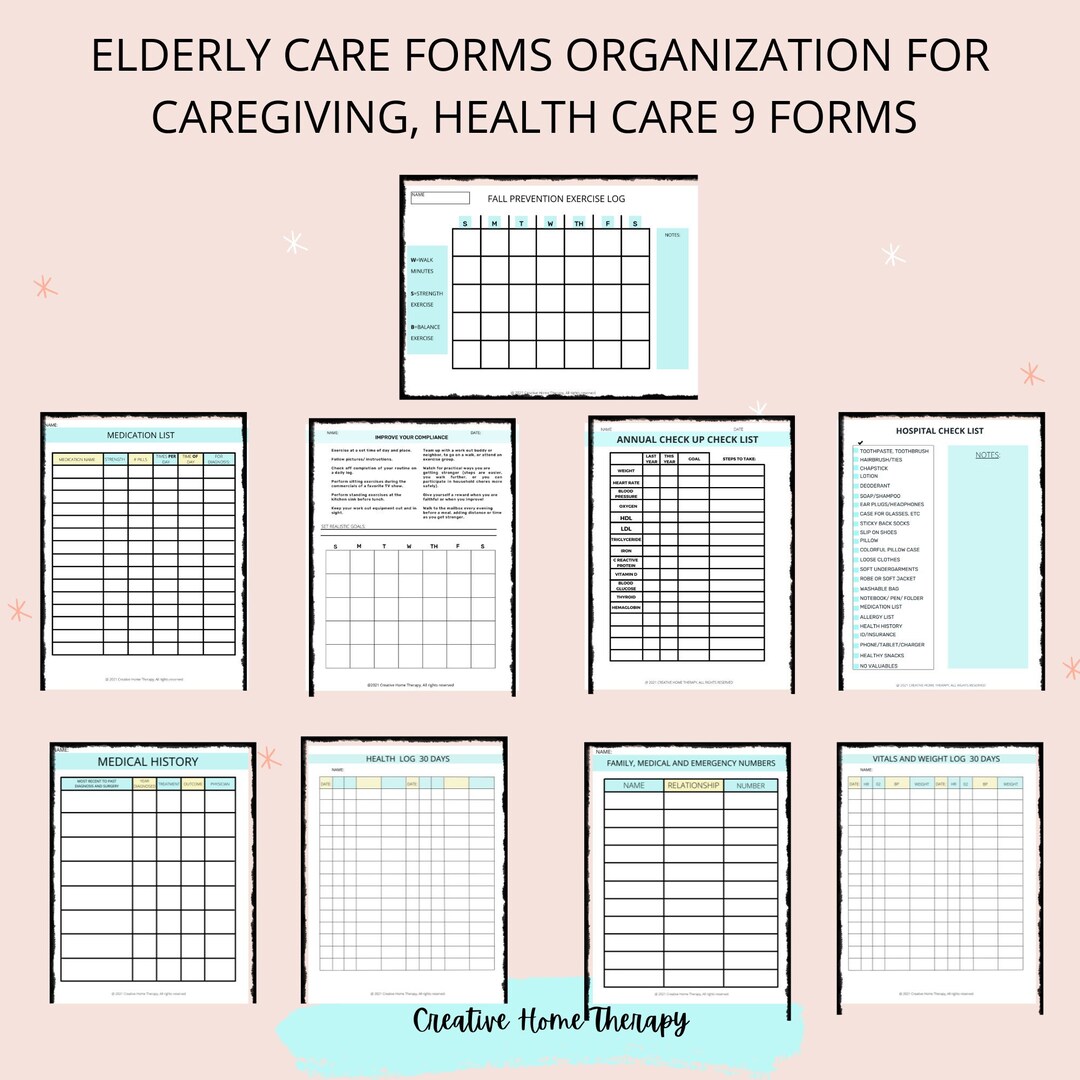 Elderly Care Forms Health Care Trackers for Senior Care - Etsy