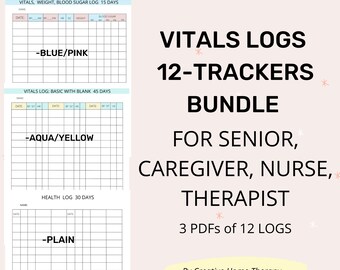 Vitals Trackers bundle for heart health care for senior, caregiver, nurse, or therapist. Home health handouts