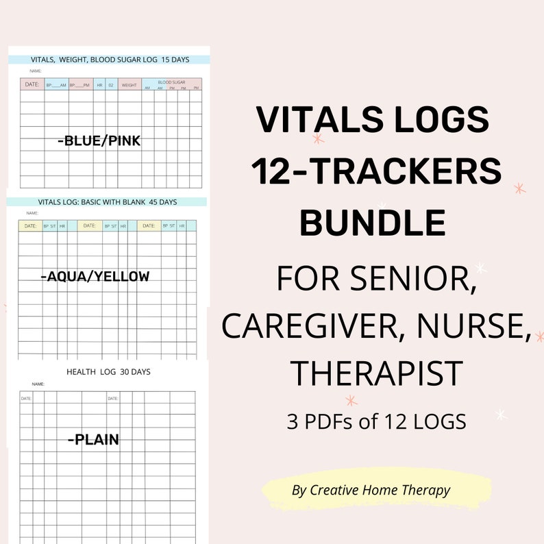 Vitals Trackers bundle for heart health care for senior, caregiver, nurse, or therapist. Home health handouts image 1