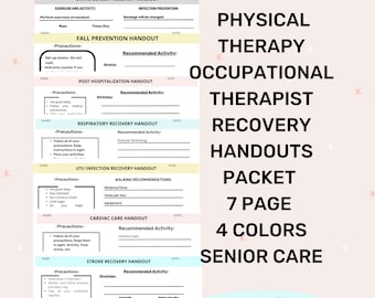 Occupational therapist handout, physical therapist form for senior care home recovery from hospitalization, fall.