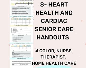 Heart Health Handouts, Cardiac Care Nurse Packet, Therapist Cardiac Patient Education Worksheet, home care checklist  Senior Care Handouts