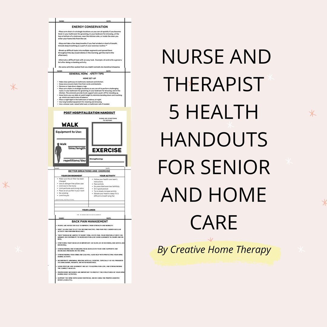 Nursing Therapist Health Education Handouts 5 Forms for Home Health and