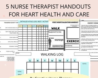 Nurse Therapist Cardiac Care Packet Health Forms, Health Education Worksheets, Home Care Checklist  Senior Care Heart Health Handouts