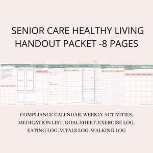 Senior Living health care packet caregivers  nurses.  exercise & instant download forms.