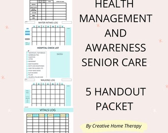 Health Awareness Caregiver Management HealthTrackers, Senior Care Handouts, Wellness Forms, Intake Organization  Senior Care Activity Logs