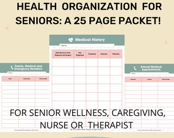 Senior Wellness Health Organization Instant Download bundle for self care, home care, nurse handouts, therapist instructions.