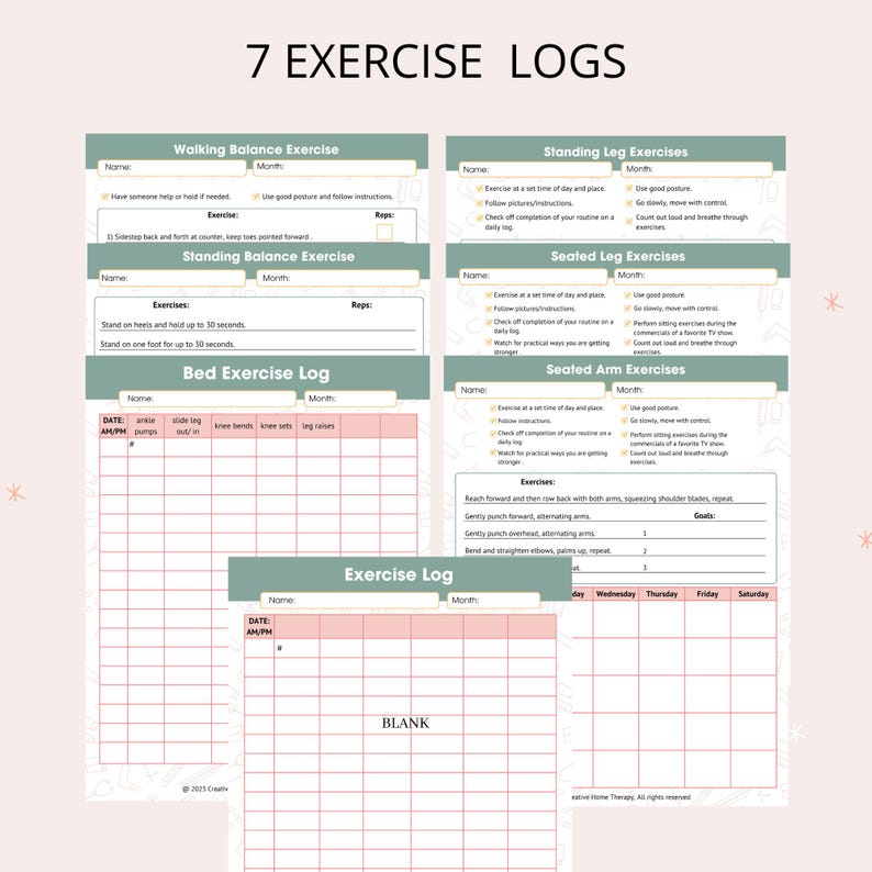 Senior Care Calendar Packet Exercise Log Activity Tracker for Caregiver ...