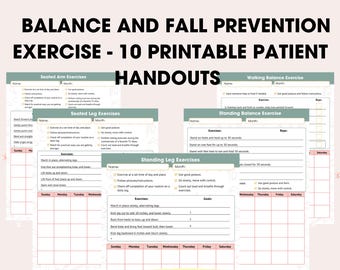 Balance Handouts for Senior Fall Prevention Exercise Packet for physical therapy occupational therapy home care  Patient Safety Week