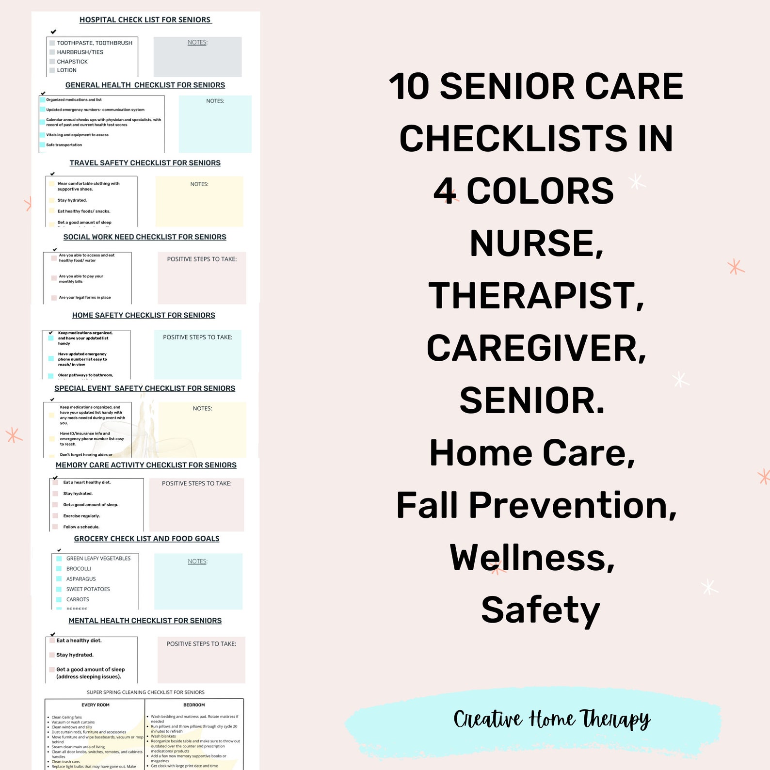 Checklists for Senior Health Care Education, Printable Packet for