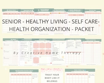 Senior gezond leven zelfzorg instant download pakket van 15 pagina's. Pakket voor onafhankelijke senioren of ouderen voor gezondheidsbeheer.
