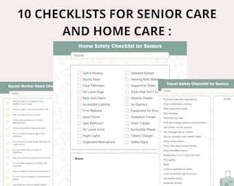Home Care Checklists for Senior Health Nursing Therapist Forms, Assisted Living, Fall Prevention, Free Med List