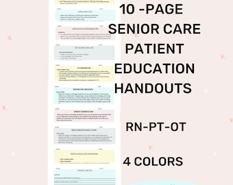 Senior care patient handouts for nurse, physical therapist, occupational therapist. Home Care education forms, Home Health printables.
