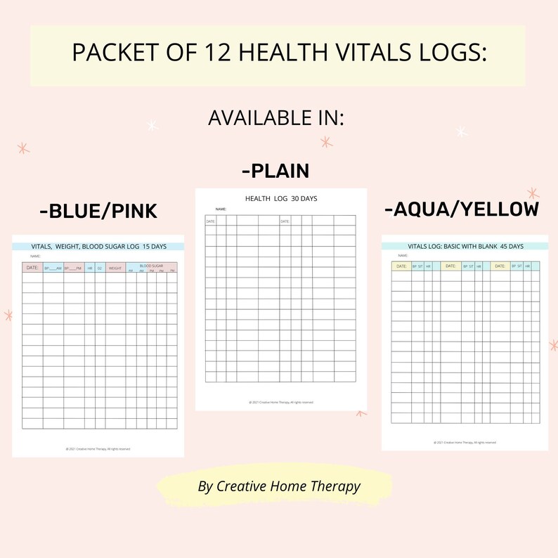 Vitals Trackers bundle for heart health care for senior, caregiver, nurse, or therapist. Home health handouts image 2