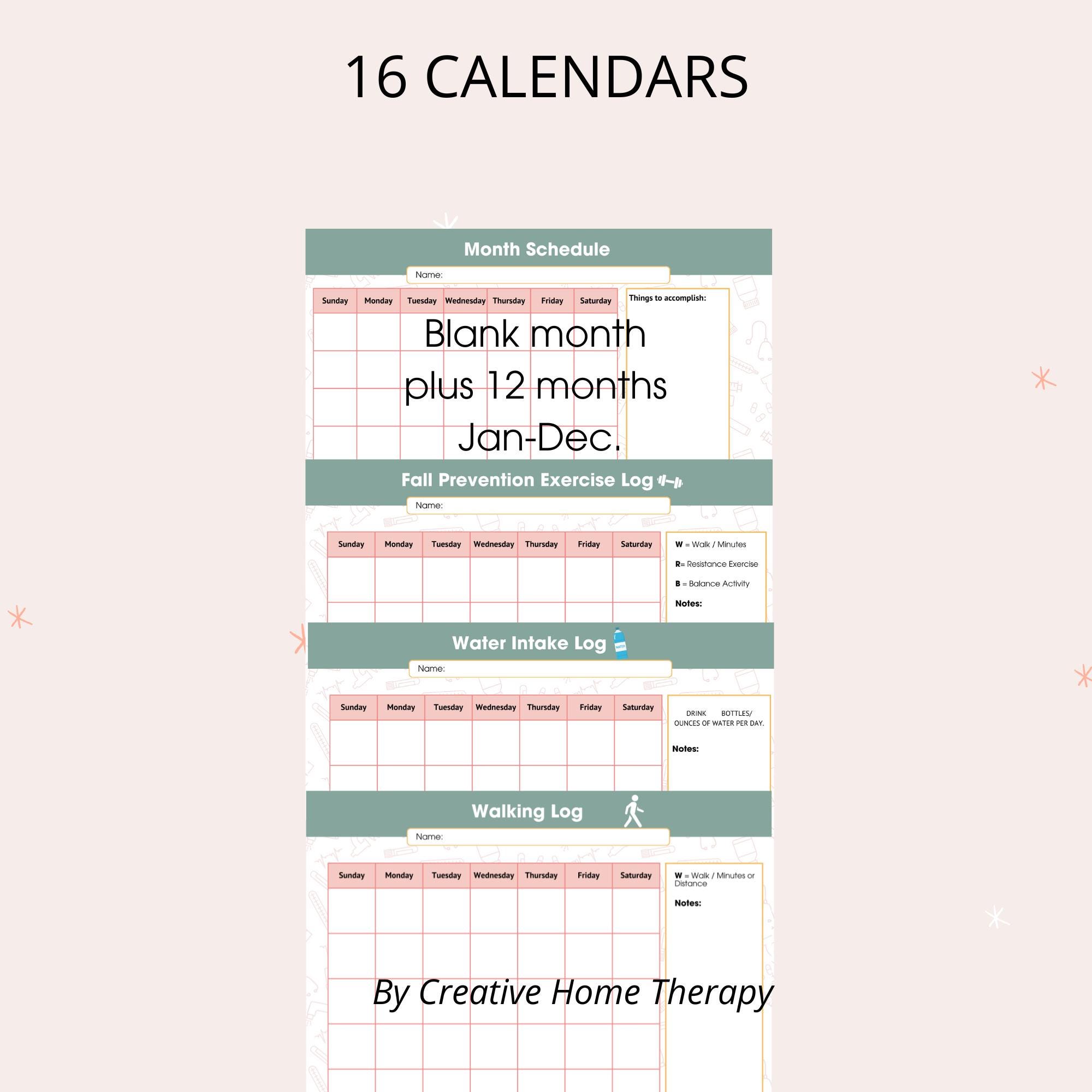 Senior Care Calendar Packet Exercise Log Activity Tracker for Caregiver ...