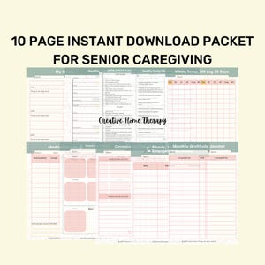 Caregiving bundle handouts for organized senior care, home care forms, CNA, family caregiver.