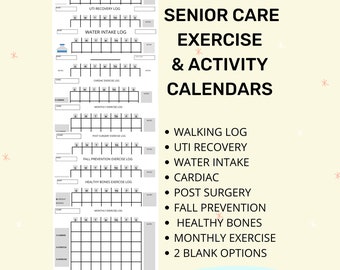 Senior Care Calendar Packet Exercise log  Activity Tracker for Caregiver Nurse Therapist