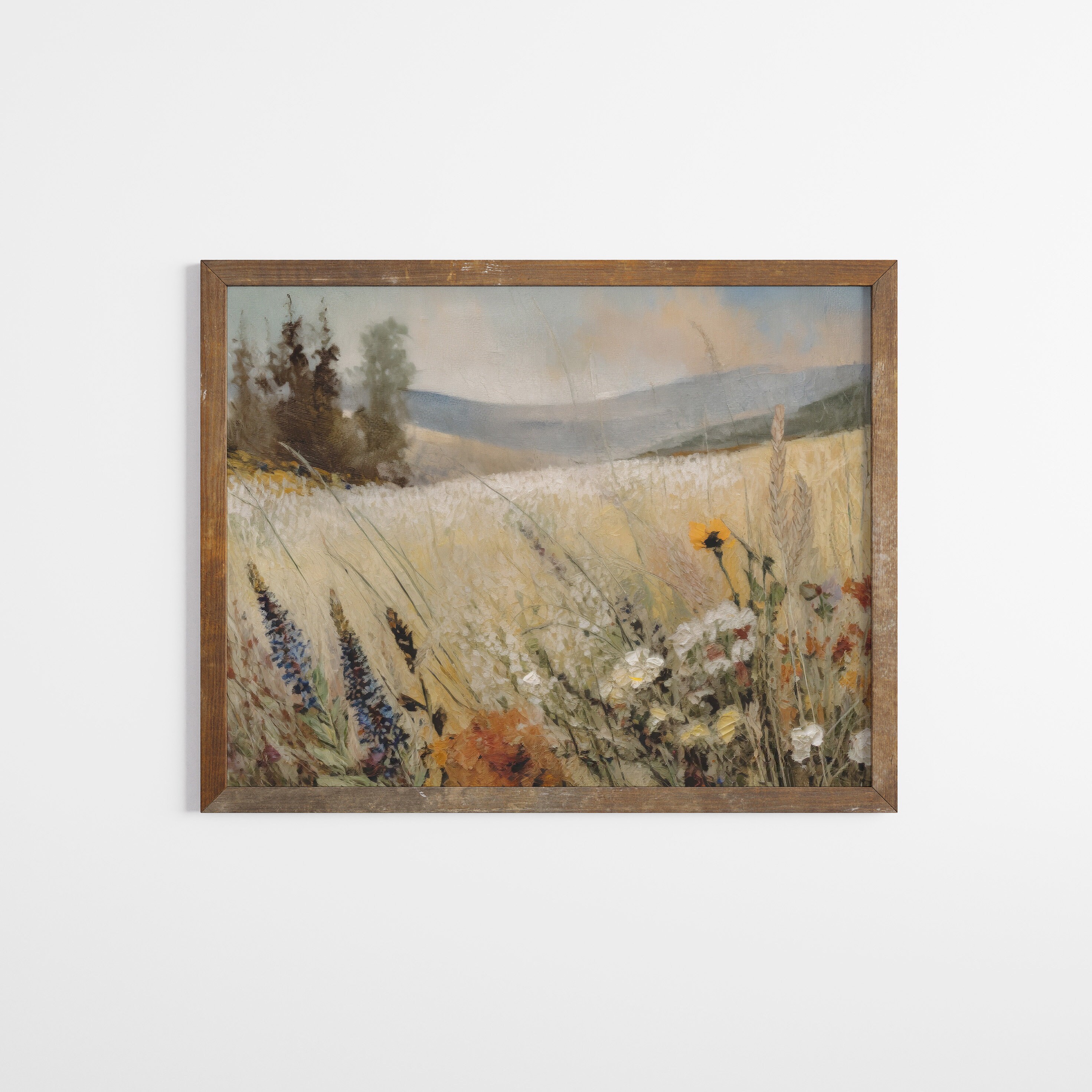 Vintage Wildflower Field Wall Art Field of Flowers Art Botanical ...