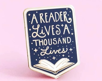 A Reader Lives a Thousand Lives Enamel Pin - Handmade Book Shaped Pin Badge for Jackets, Backpacks, Hats - Perfect Gift for Book Lovers