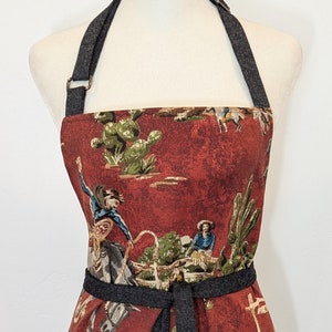 Apron / Western Apron / Cowboy Apron / Cowgirl Apron / Wild West / Housewarming Gift / Bridal Gift / Women&#39;s Apron / Chef Apron / Red Apron