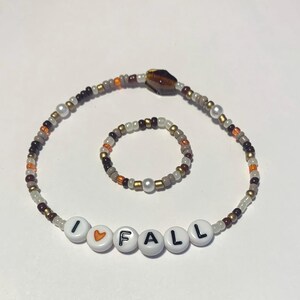 I heart fall bracelet. Matching ring, seed beaded bracelets, stackable jewelry, everyday bracelet, artistic bracelet, handmade gifts, cute.