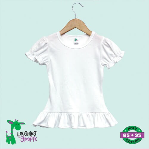 Toddler Girl Ruffle Short Sleeve T-Shirt White/Pink - Blank for Scree…