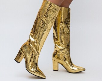 gold metallic boots