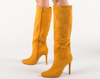 suede mustard boots