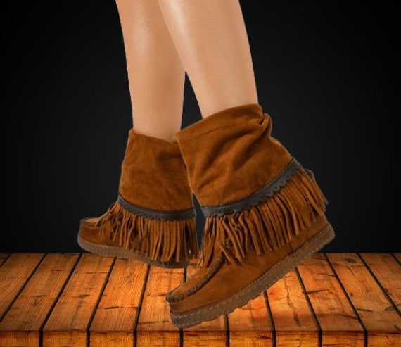 Camel Suede Ankle Boots, Fringes Ankle Boots, Mocassine Camel