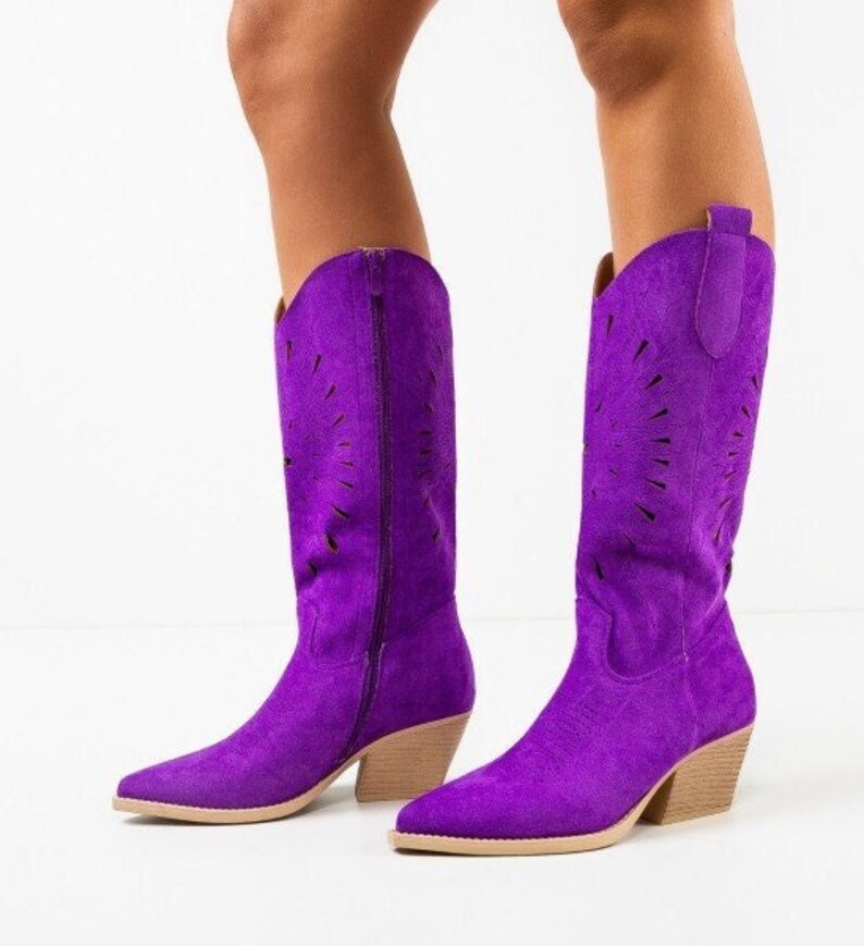Texas Suede Purple Boots Cowgirl Purple Boots Western Boots Etsy