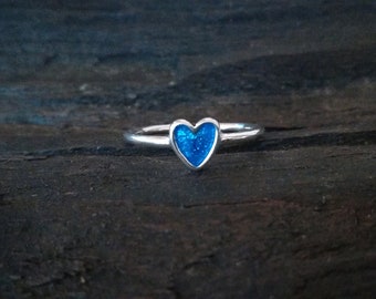 Delicate sterling silver ring with ting blue heart Valentine silver heart ring Minimalist silver ring for women and girls Gift for girls