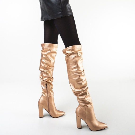 Ecological Leather Gold Boots With 
