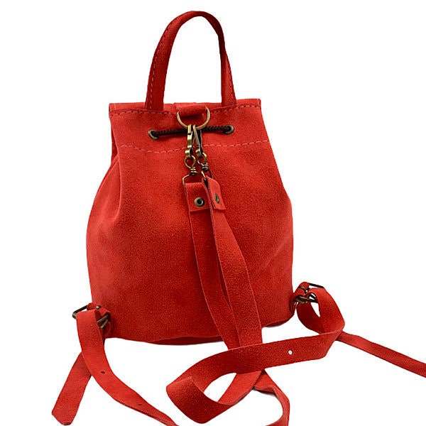 Handmade Suede Leather Red Backpack Bag Ecological Leather Bag Etsy