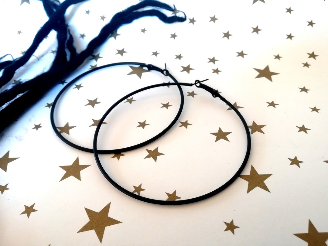 Oversize Black Hoops Boho Big Hoops For Women And Girls Gothic Black