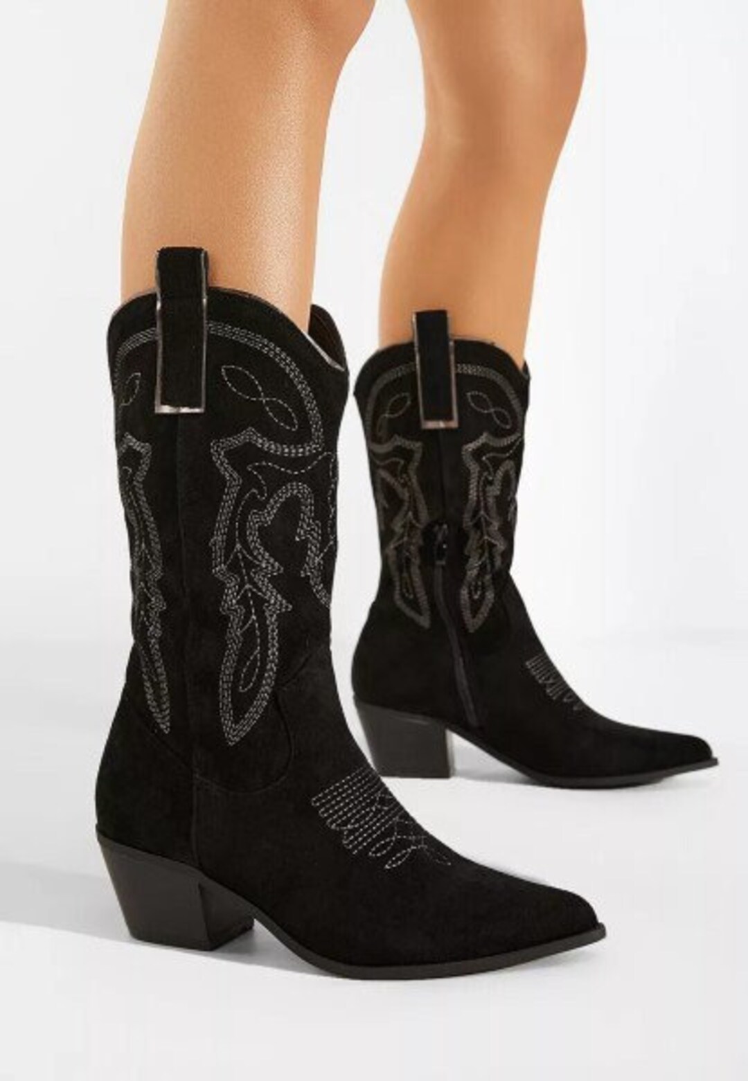 Leather Suede Texas Black Boots Cowboy Woman Boots Boho Black Etsy