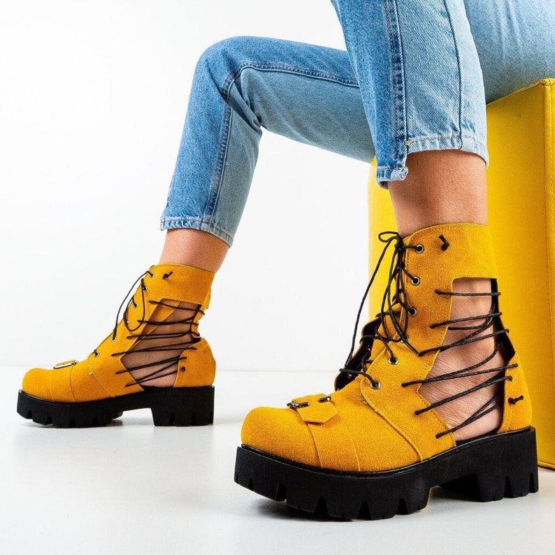 yellow suede boots