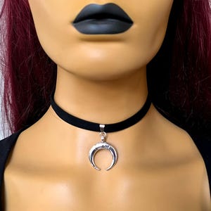 Handmade Gothic black choker, Silver moon choker, Boho moon choker, Witch moon choker Festival jewelry, Black suede choker, Celestial choker